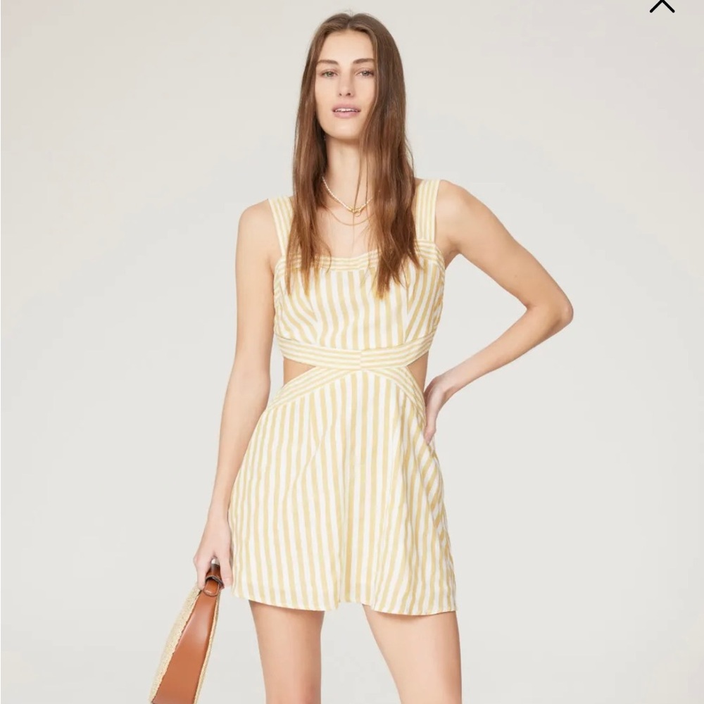Brand New Louna yellow striped cutout mini dress